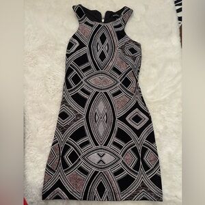 speechless short tight dress black and rose gold patterned